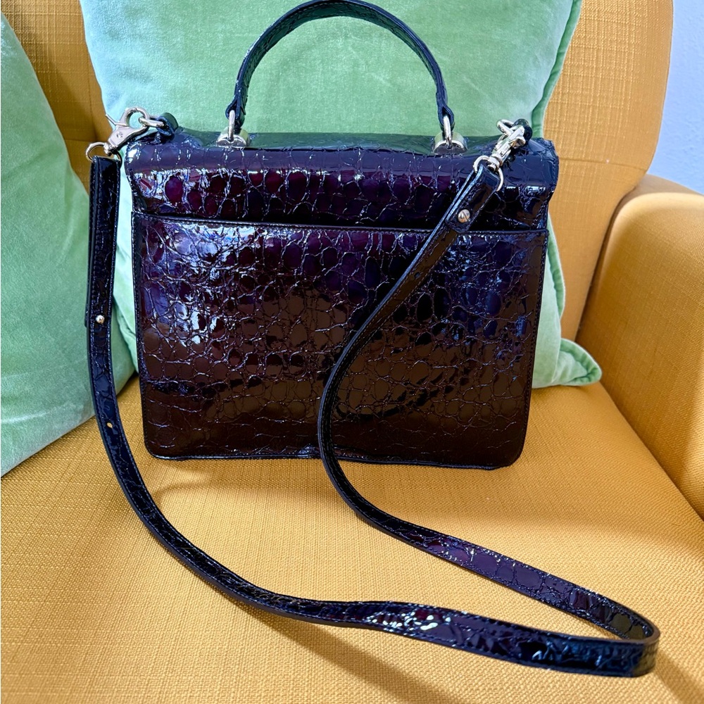 Brahmin Dark Brown Berry Leather Crocodile-Embossed Handbag - Picture 4 of 9